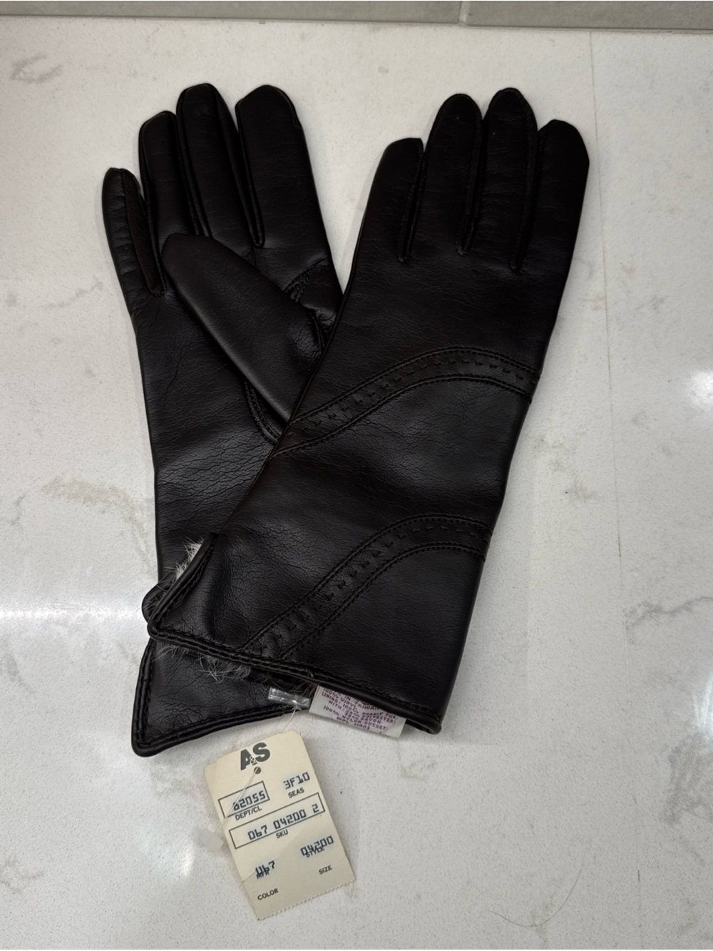 NWT Vintage Corliss dark brown faux leather women’s Gloves rabbit Fur lining L